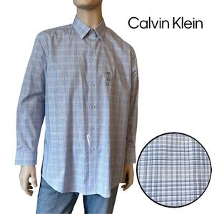 Calvin Klein Dress Shirt Cotton Long Sleeve Steel + Wrinkle Free Regular Fit